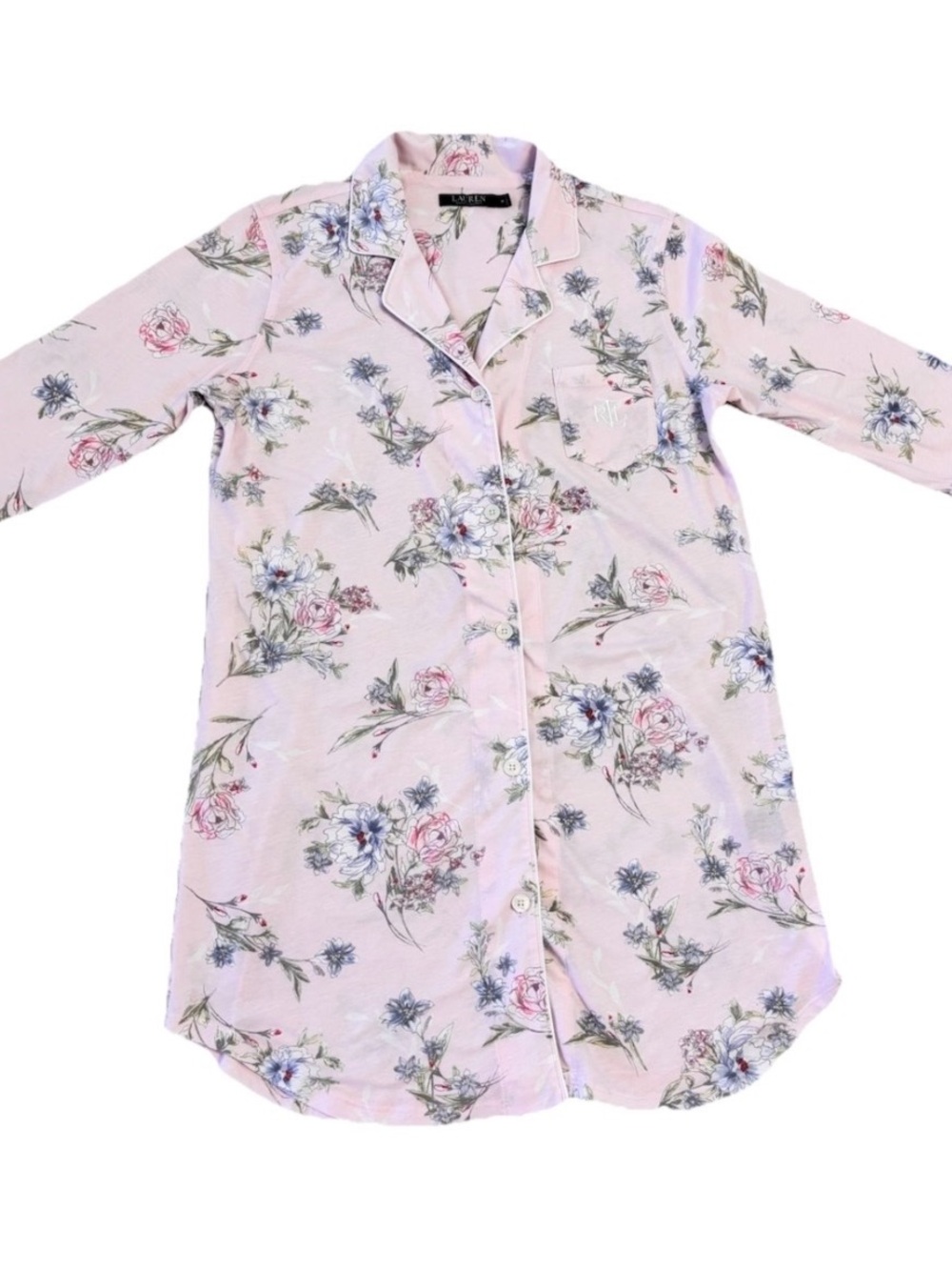 Lauren Ralph Lauren Floral Pink Cotton Blend Sleep Shirt Size Medium